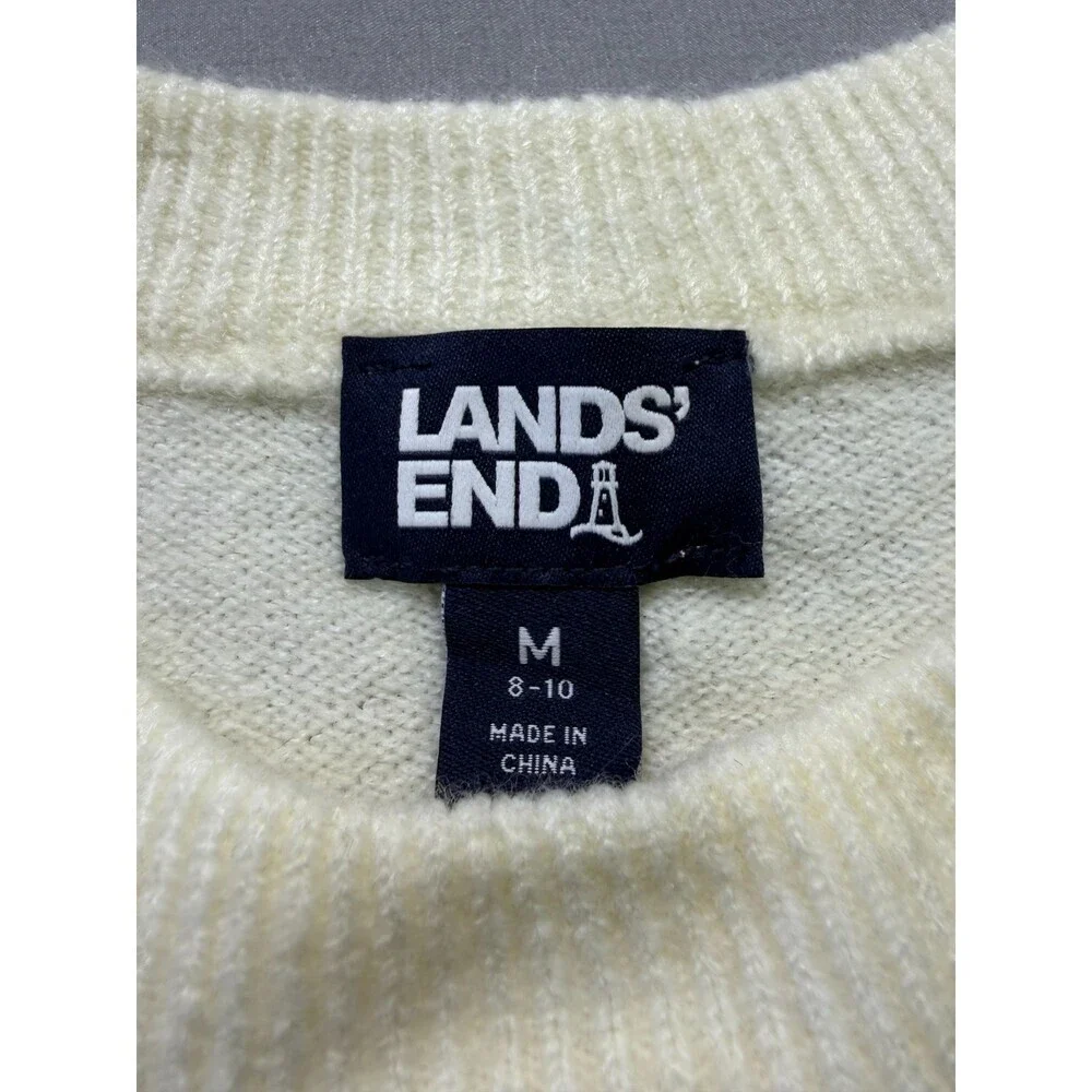 NWT Lands' End Crew Neck Sweater Women's Medium (8-10) Ivory Long Sleeve Winter